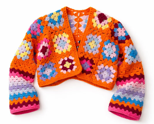 oranje granny square vestje